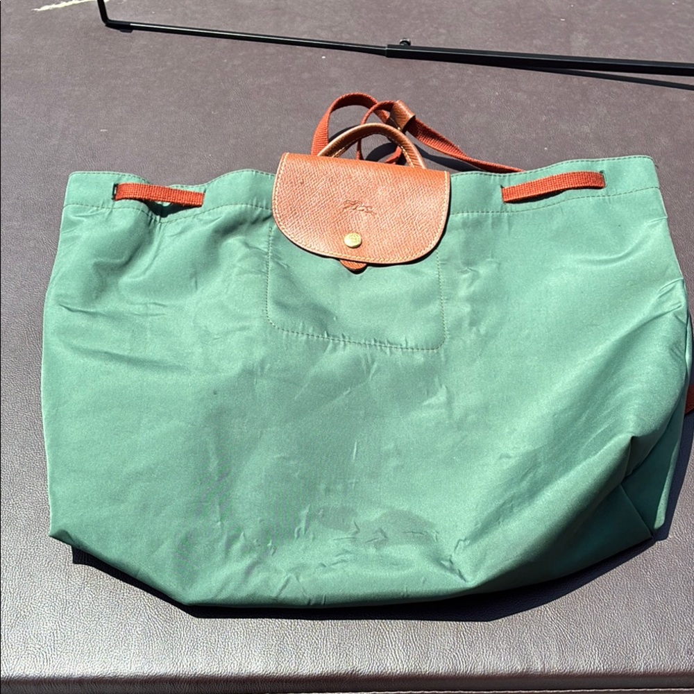 Green LONGCHAMP Tote Bag with Brown Trim - Classic Everyday Carry
